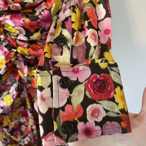 NWT GANNI Ruched Floral-Print Silk-Blend Satin Midi Dress Size 36 - Picture 11 of 12